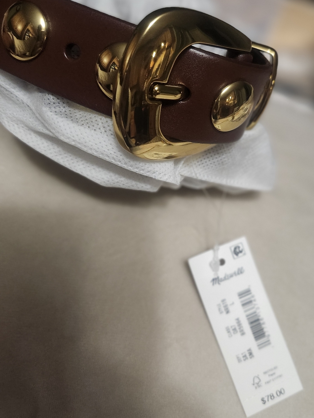 Madewell Brown Leather Belt with Gold-Tone Buckle and Studs - Picture 2 of 5